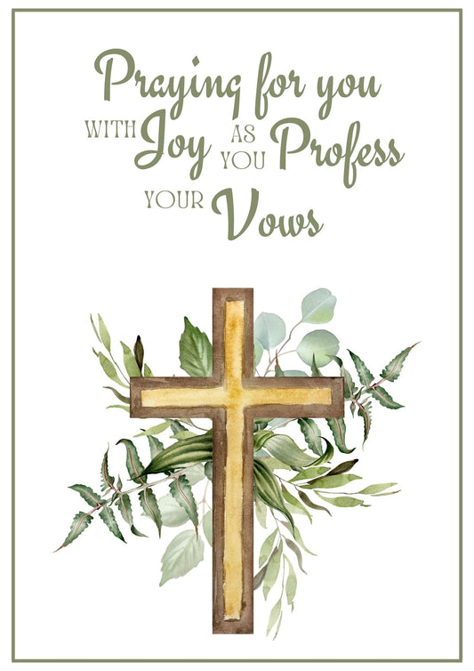 Profession of Vows Card - Leafy Cross 2