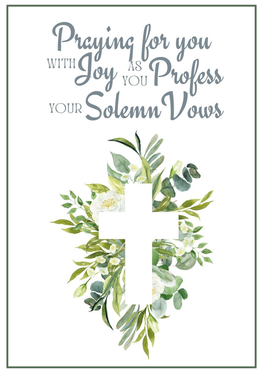 Solemn Vows Card - Leafy Cross 1