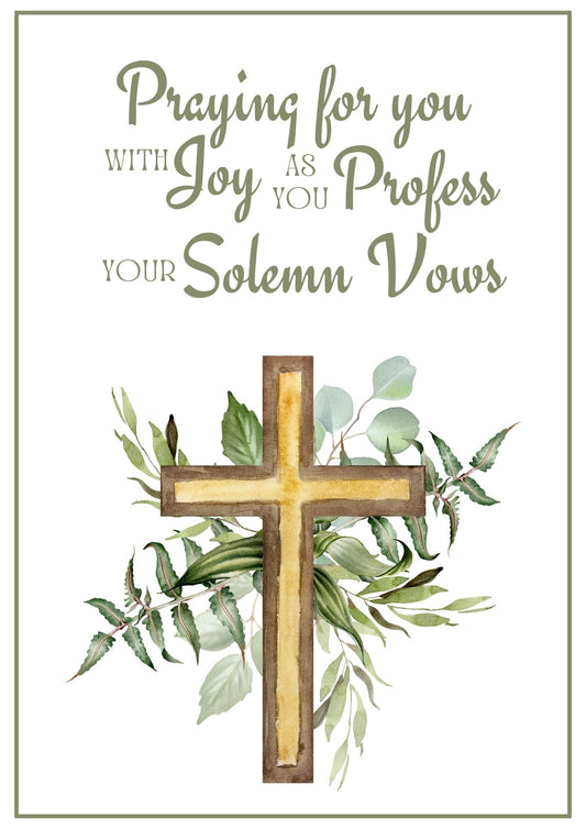 Solemn Vows Card - Leafy Cross 2