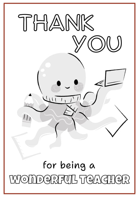 Thank You Teacher Card - Colour-Me Octopus