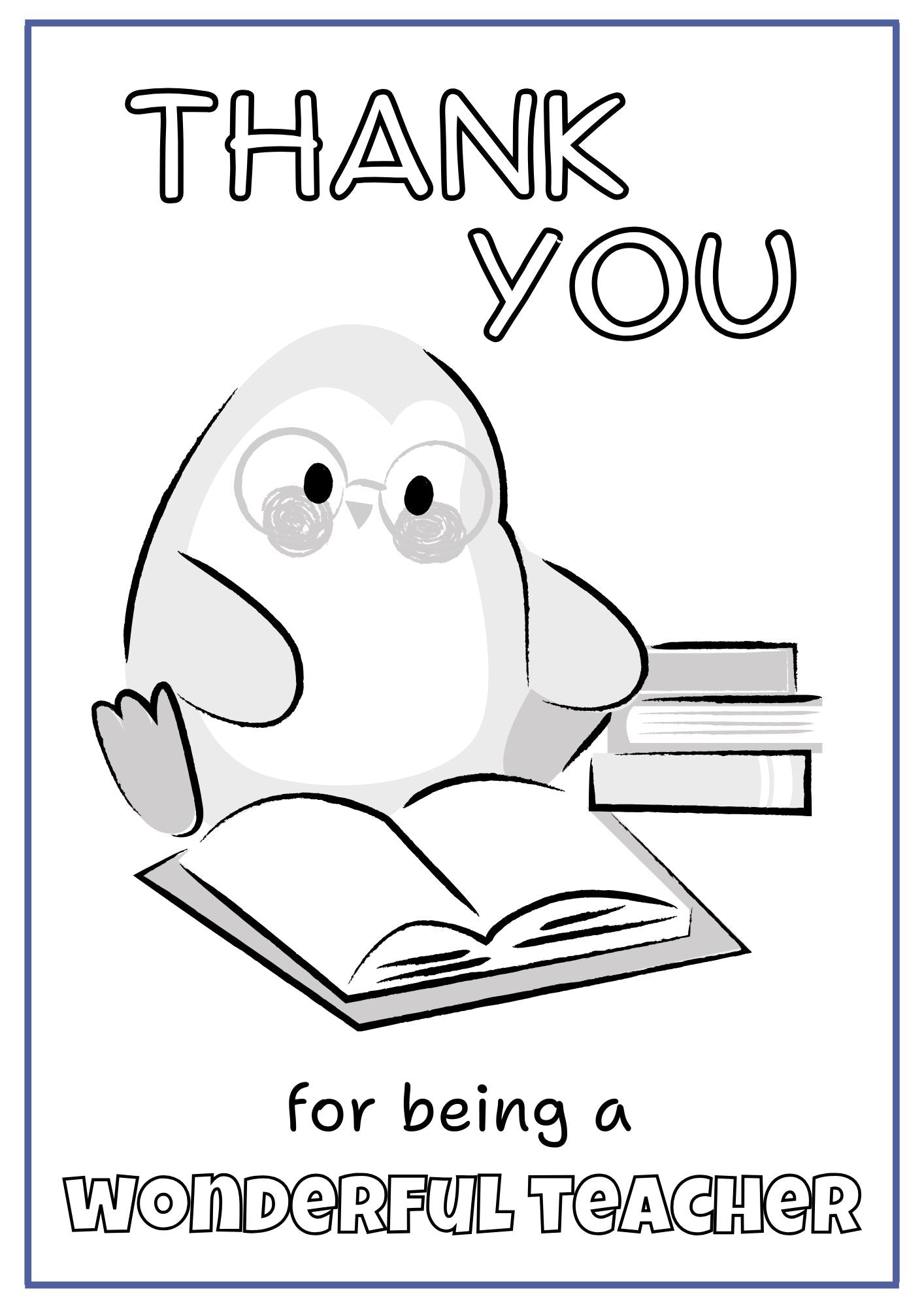 Thank You Teacher Card - Colour-Me Penguin