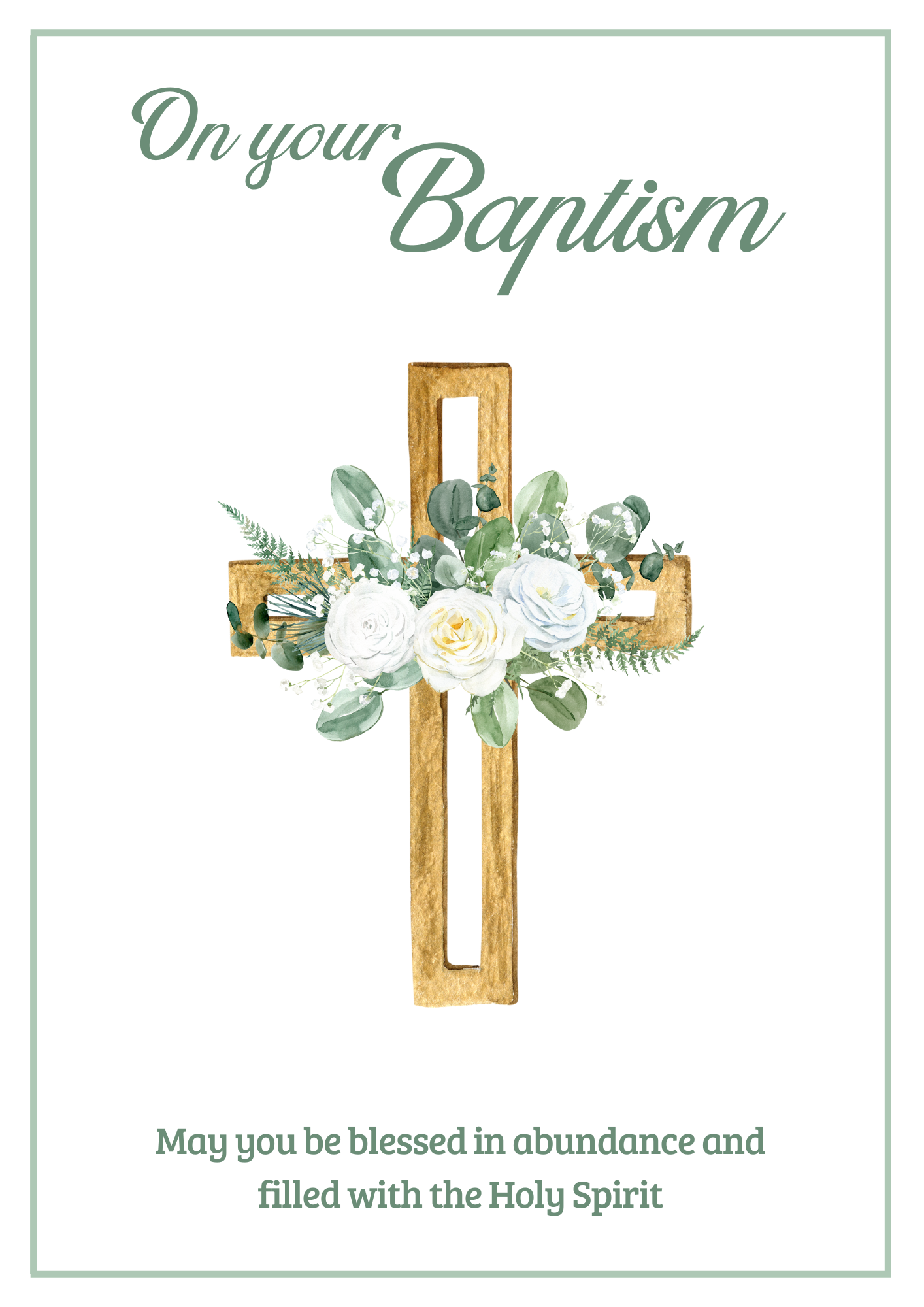 Baptism Card - Roses Cross