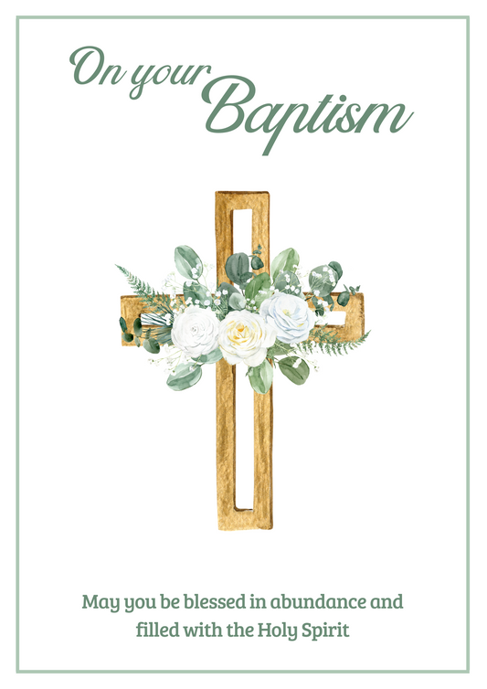 Baptism Card - Roses Cross