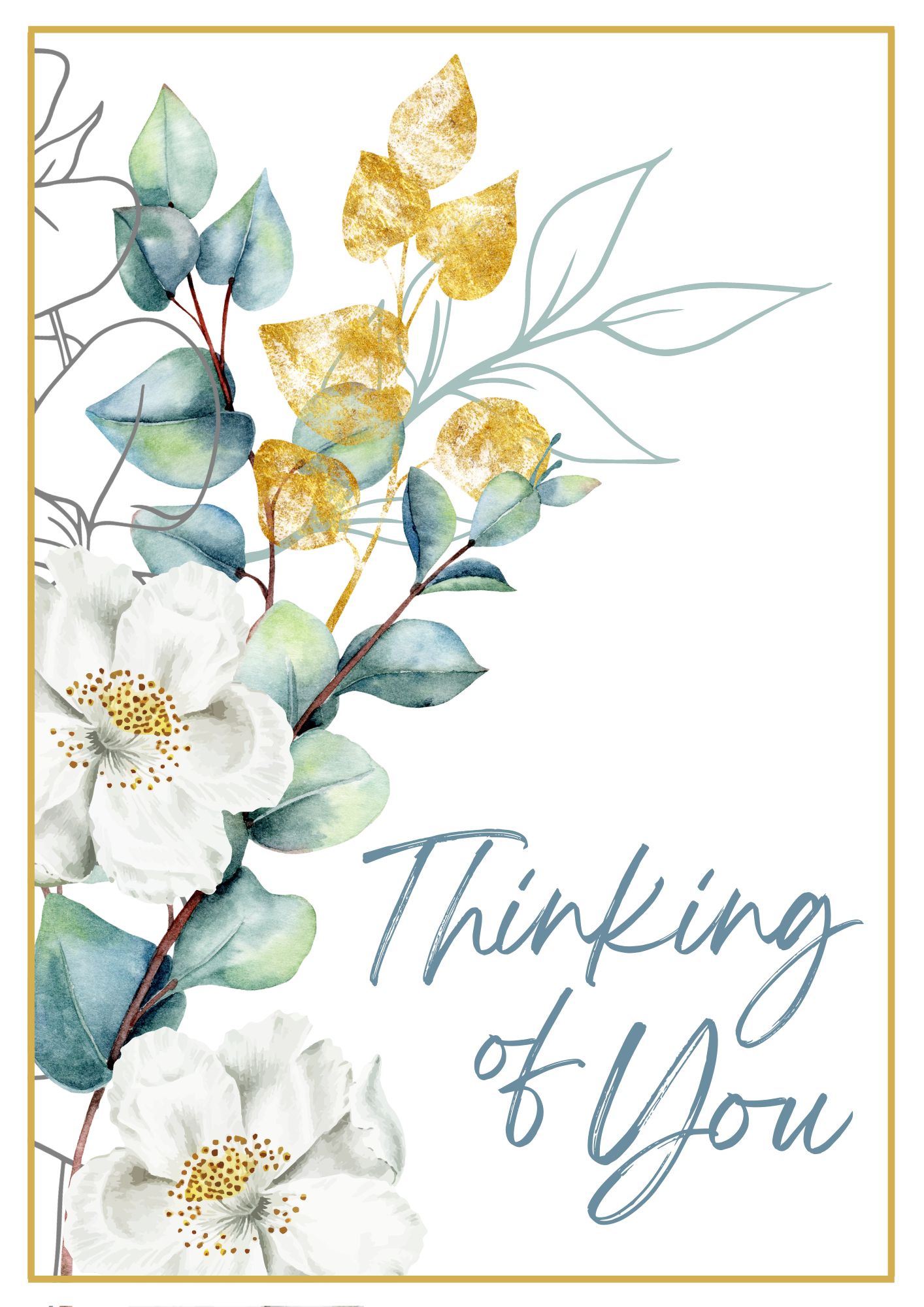 Thinking of You Card - Blue & Gold