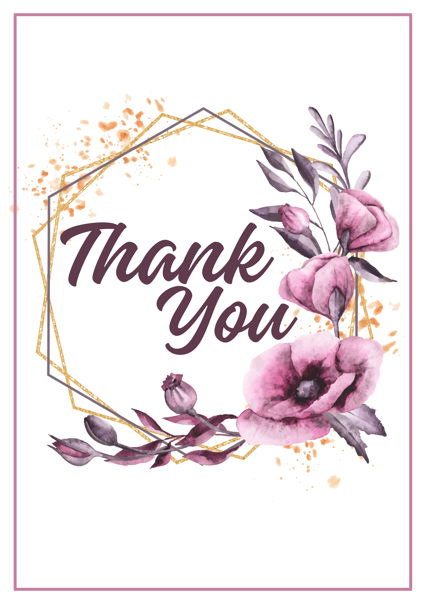 Thank You Card - Purple Wreath