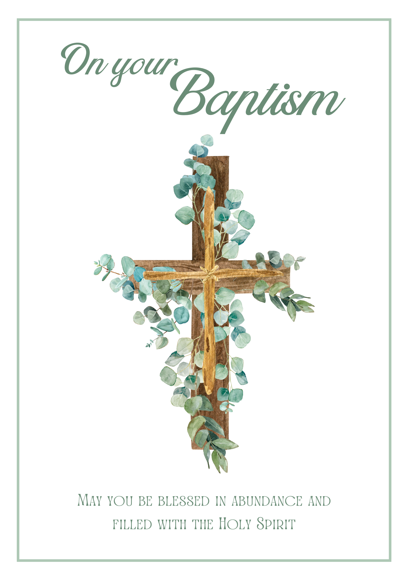 Baptism Card - Cross & Vines