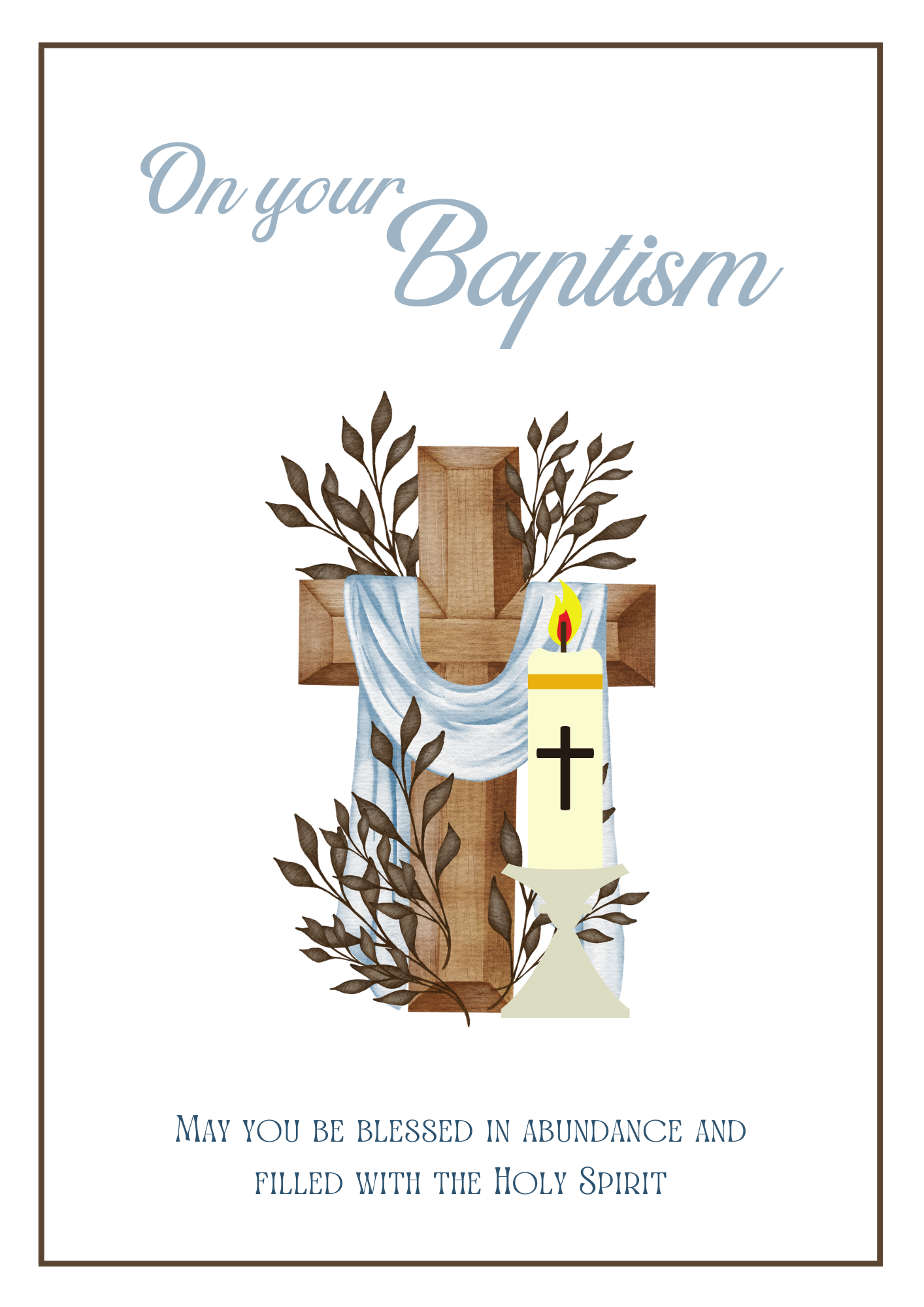 Baptism Card - Leafy Cross & Candle